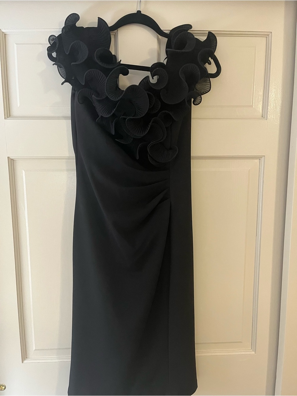XSCAPE- Women's Ruffled Off-The-Shoulder Scuba Crepe Dress
